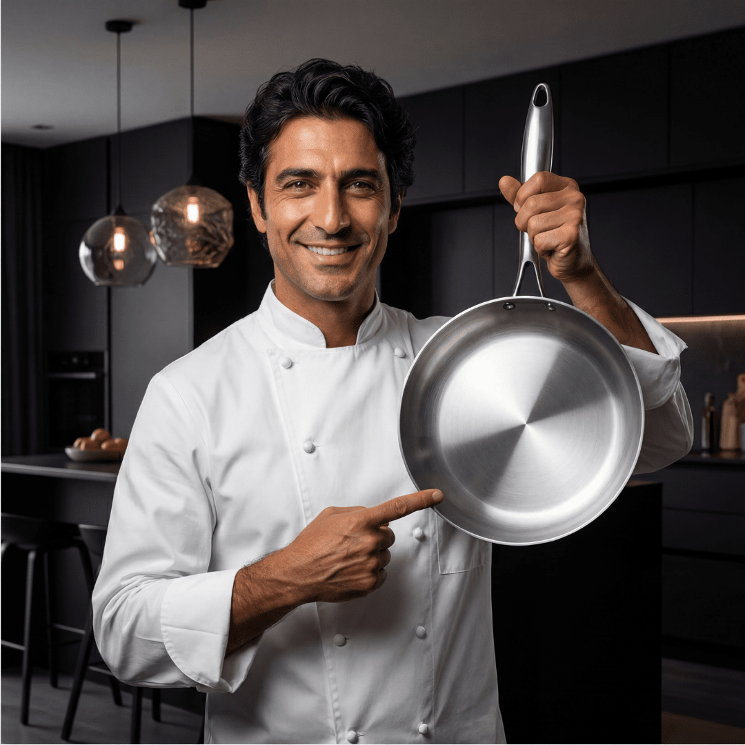 מחבת טיגון מנירוסטה למניעת פלסטיקים ובקטריות מבית NIVERO - NIVERO